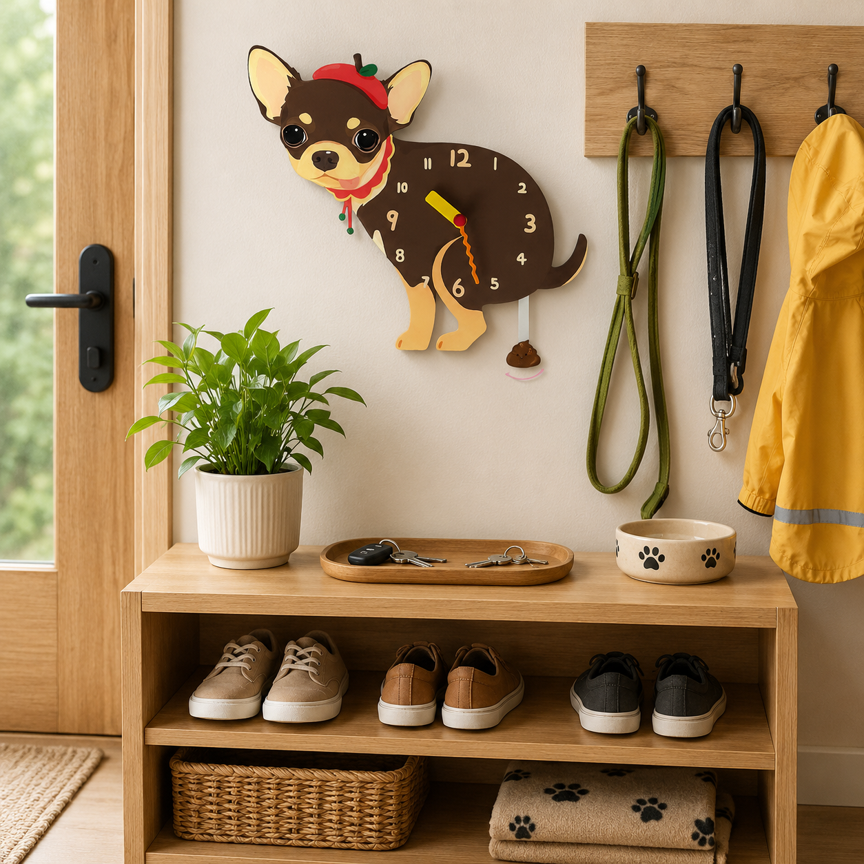 Chihuahua dog lover gift wall clock with swinging poop pendulum home decor