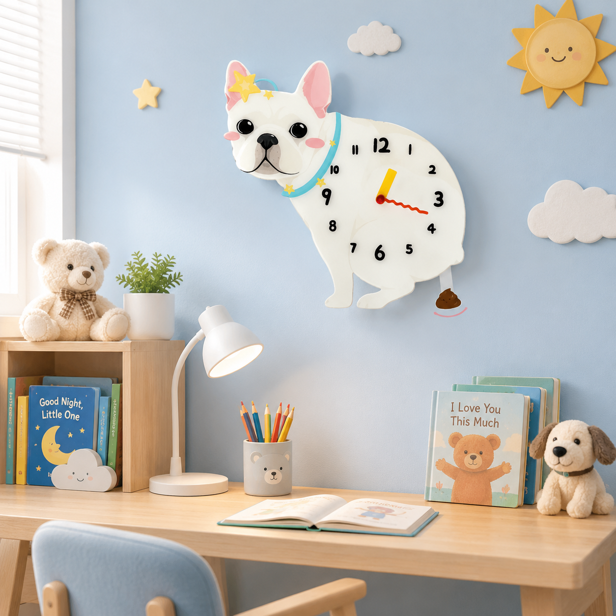 French Bulldog dog lover gift wall clock with swinging poop pendulum home decor