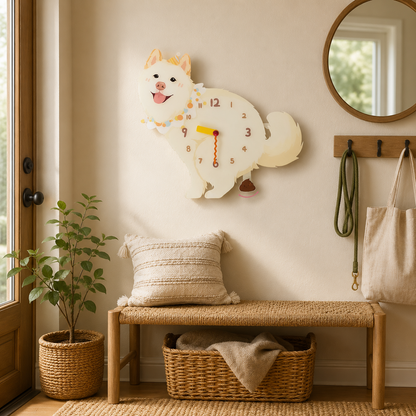 Cream Native Spitz funny dog wall clock lifestyle decor scene