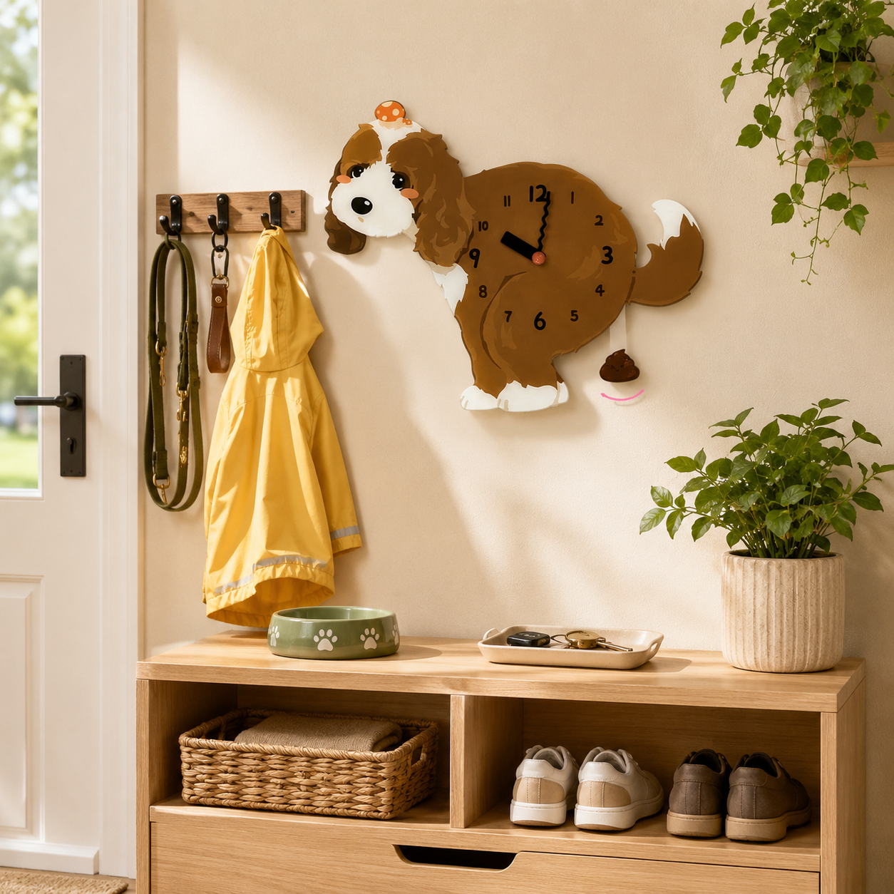 Dark Cockapoo dog lover gift wall clock with swinging poop pendulum home decor