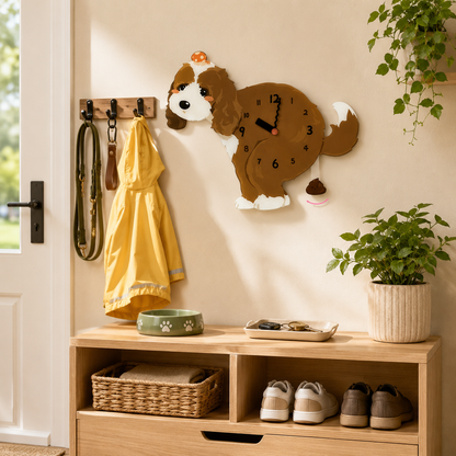 Dark Cockapoo dog lover gift wall clock with swinging poop pendulum home decor