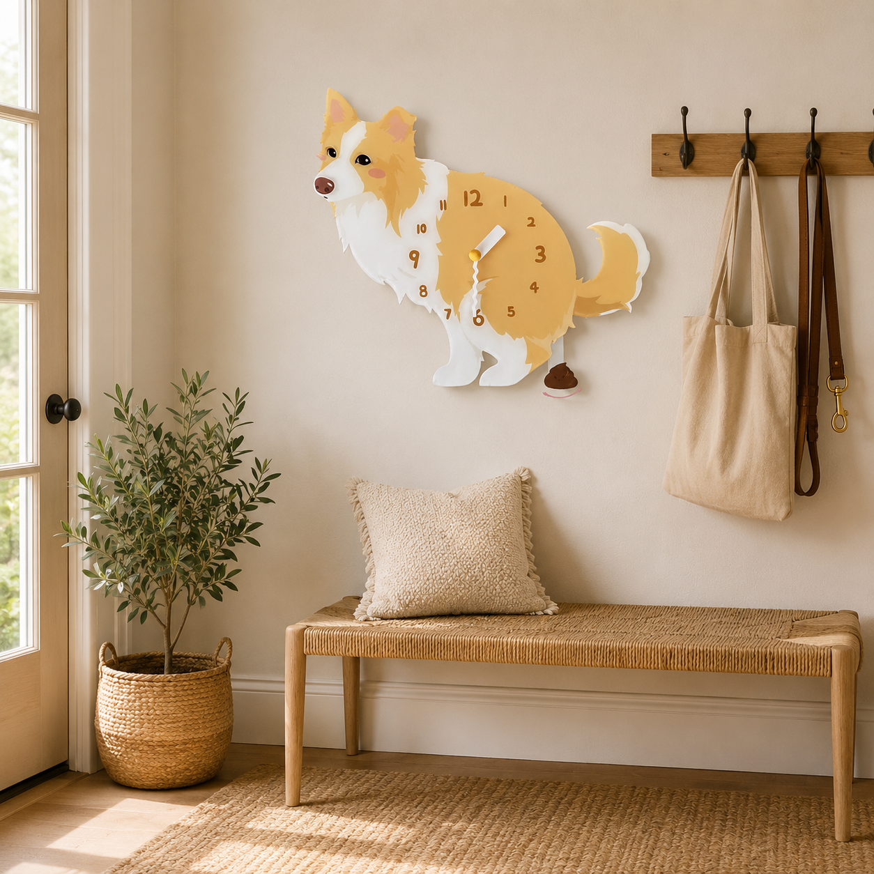 Golden Border Collie funny dog wall clock lifestyle decor scene