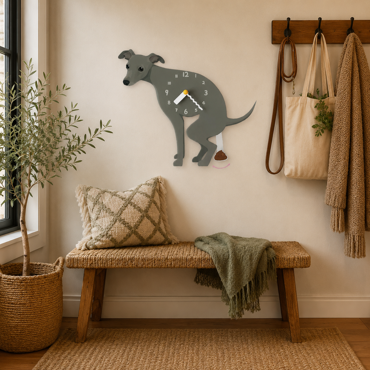 Gray Greyhound funny dog wall clock lifestyle decor scene
