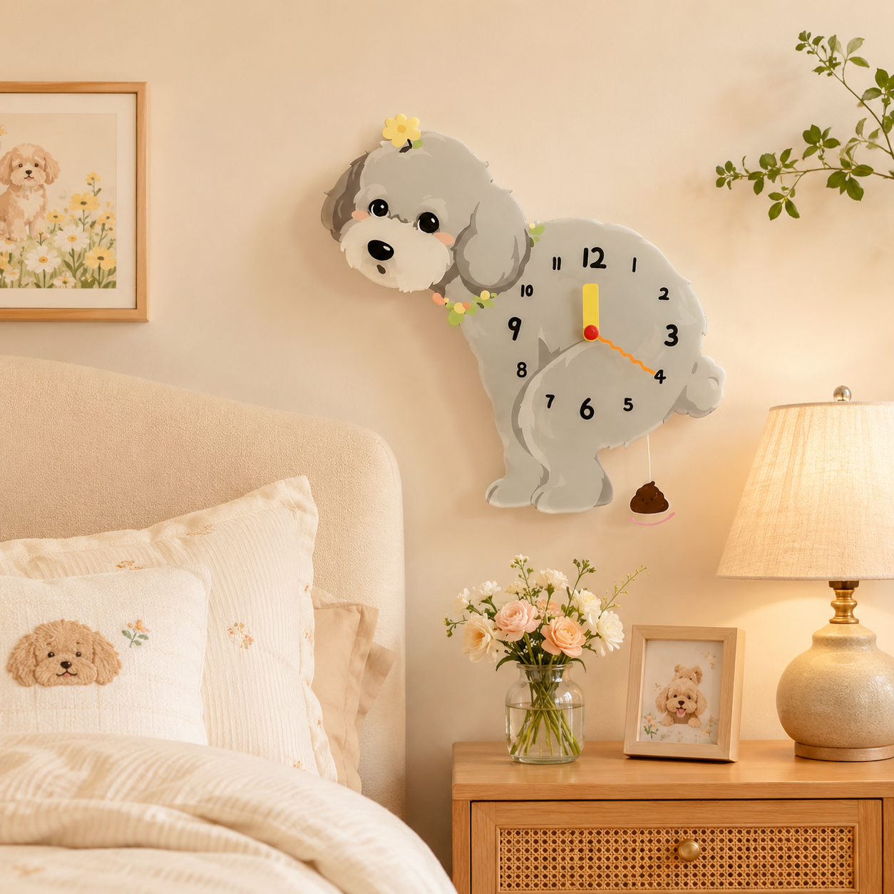Gray Teddy Poodle funny dog wall clock lifestyle decor scene