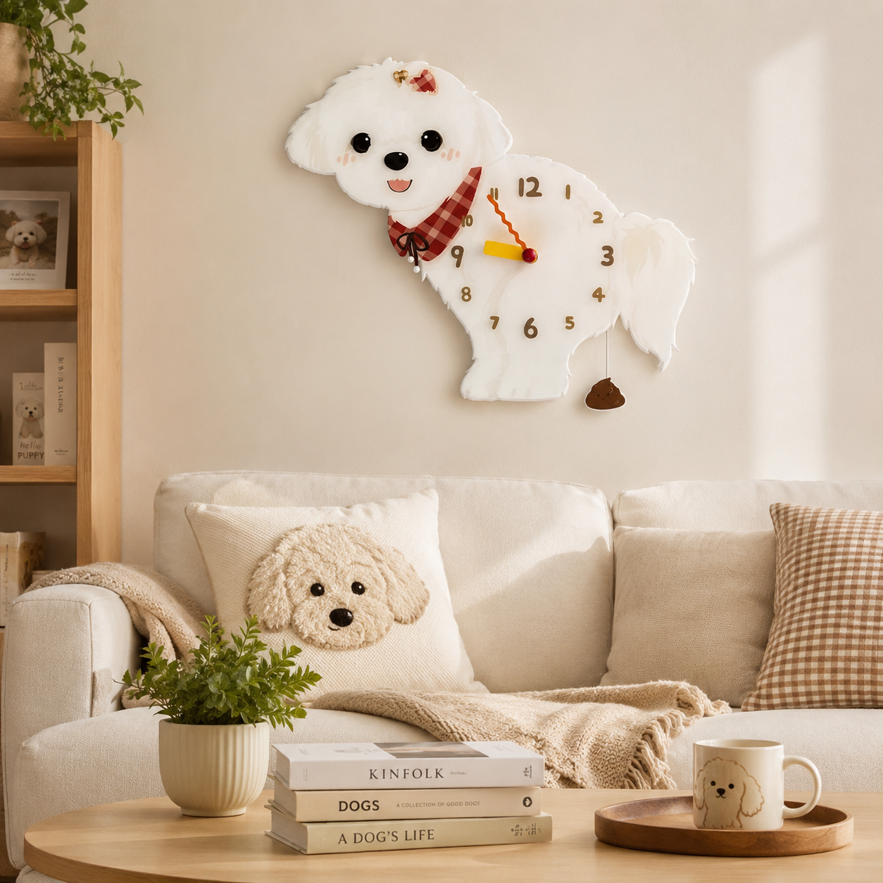 Maltese wall clock with swinging poop pendulum in a cozy room scene
