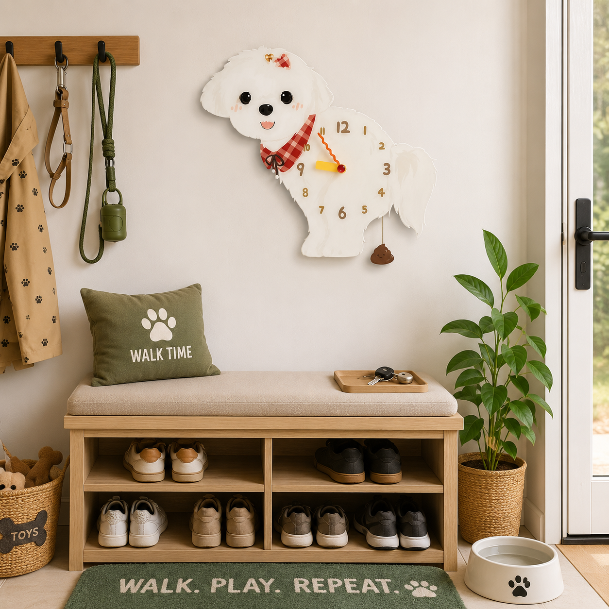 Maltese funny dog wall clock lifestyle decor scene