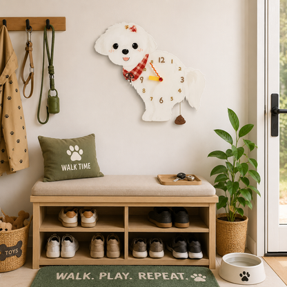Maltese funny dog wall clock lifestyle decor scene
