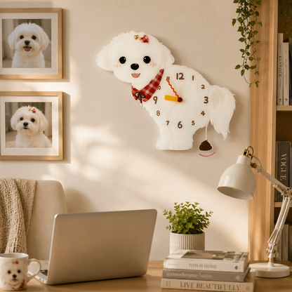 Maltese dog lover gift wall clock with swinging poop pendulum home decor