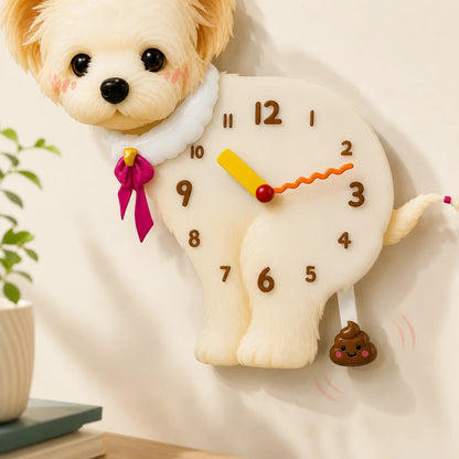 Band Bichon Frise Petstify dog wall clock with swinging poop pendulum