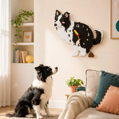Border Collie Petstify dog wall clock with swinging poop pendulum