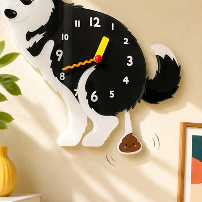 Black Husky Petstify dog wall clock with swinging poop pendulum