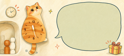 Petstify comic illustration of an Orange Tabby cat wall clock with swinging tail