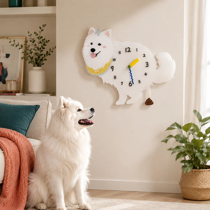 Petstify Samoyed dog wall clock - close-up of the swinging poop pendulum