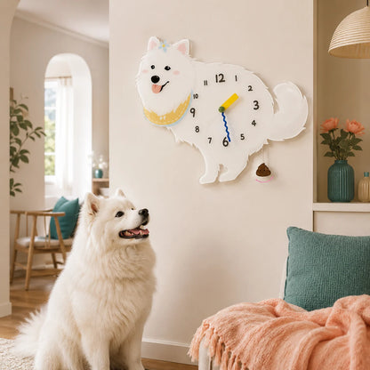 Petstify Samoyed dog wall clock - clock face detail showing silent quartz movement