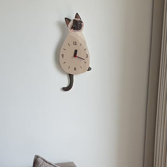 Siamese Cat Swinging Tail Wall Clock siamese cat swinging tail wall clock product video product media