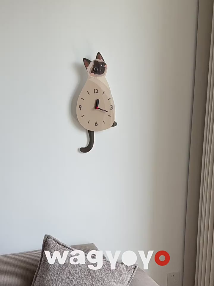 Siamese Cat Swinging Tail Wall Clock siamese cat swinging tail wall clock product video product media