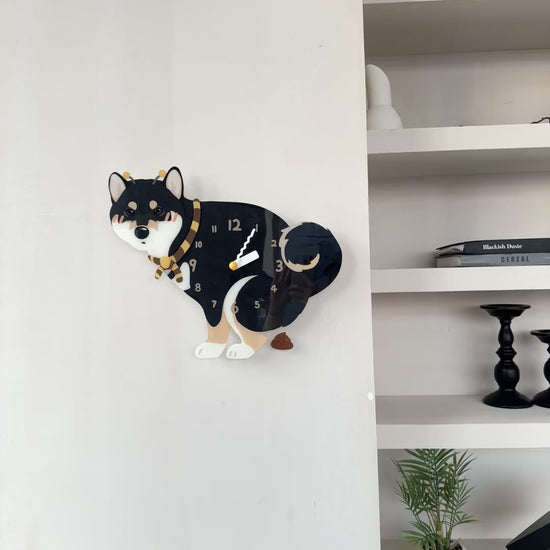 Black Shiba Inu Wall Clock product motion demonstration