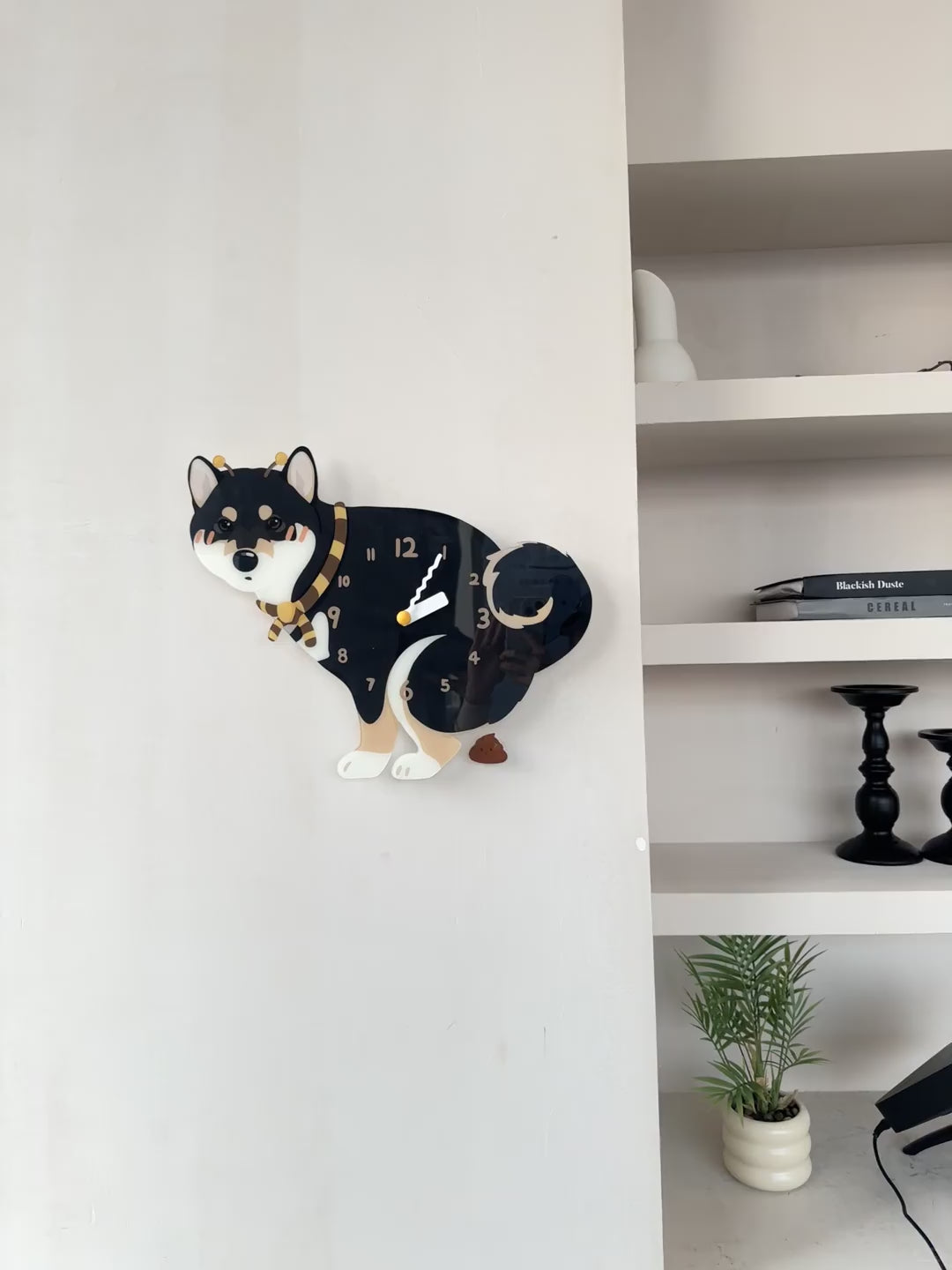 Black Shiba Inu Wall Clock product motion demonstration