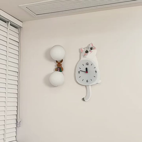 Silver Shaded Cat Swinging Tail Wall Clock silver shaded cat wall clock product video product media