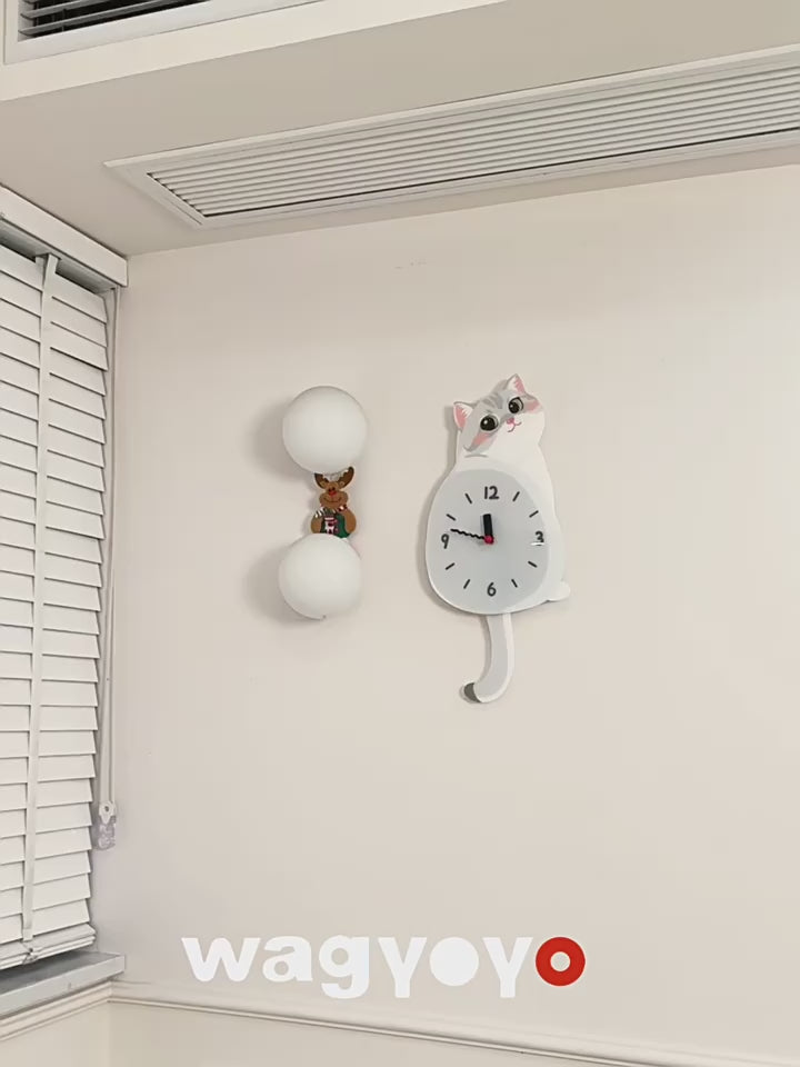 Silver Shaded Cat Swinging Tail Wall Clock silver shaded cat wall clock product video product media