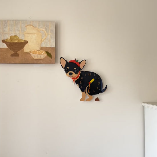 Black and Tan Chihuahua Wall Clock product motion demonstration