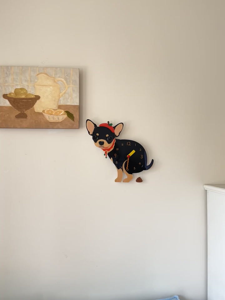 Black and Tan Chihuahua Wall Clock product motion demonstration