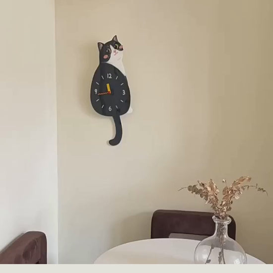 Petstify tuxedo cat swinging tail wall clock clean product video