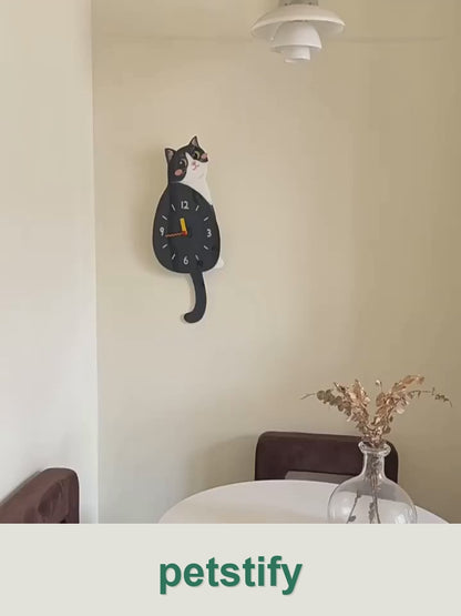 Petstify tuxedo cat swinging tail wall clock clean product video