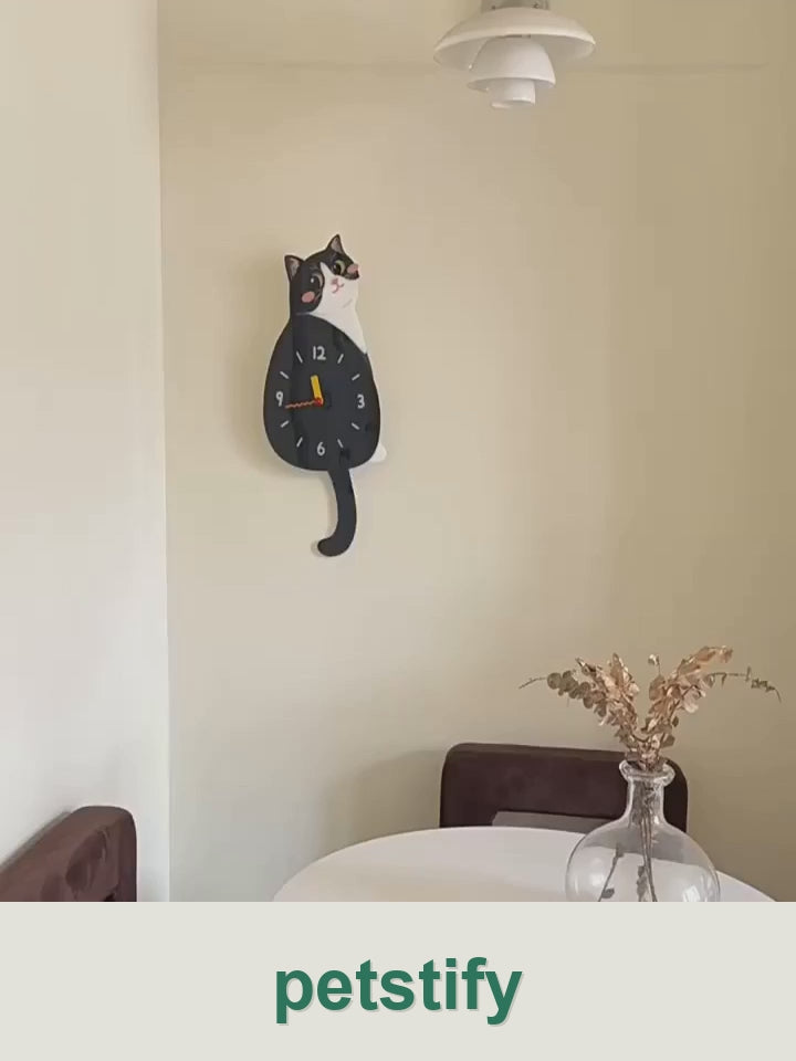Petstify tuxedo cat swinging tail wall clock clean product video