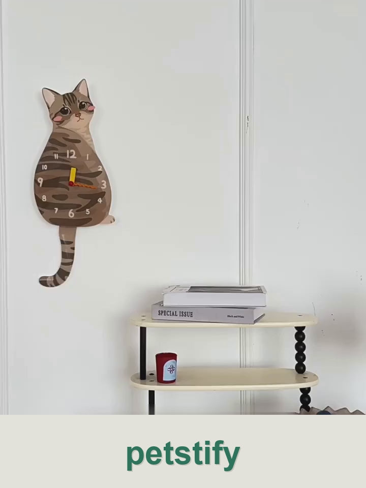 Petstify tabby cat swinging tail wall clock clean product video