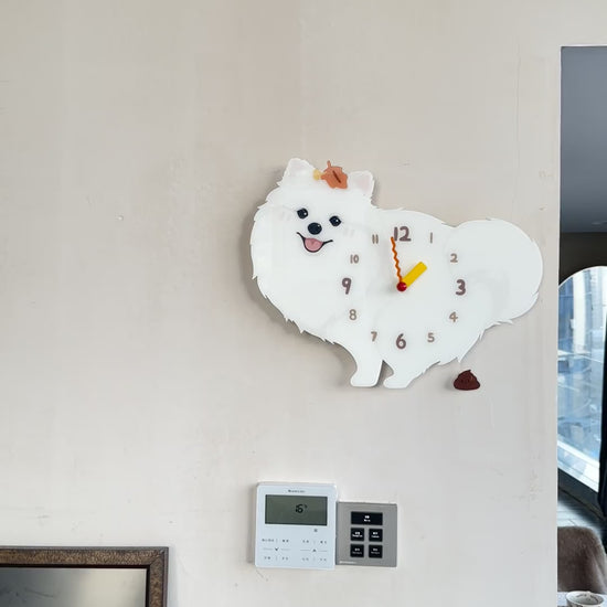 White Pomeranian Wall Clock product motion demonstration