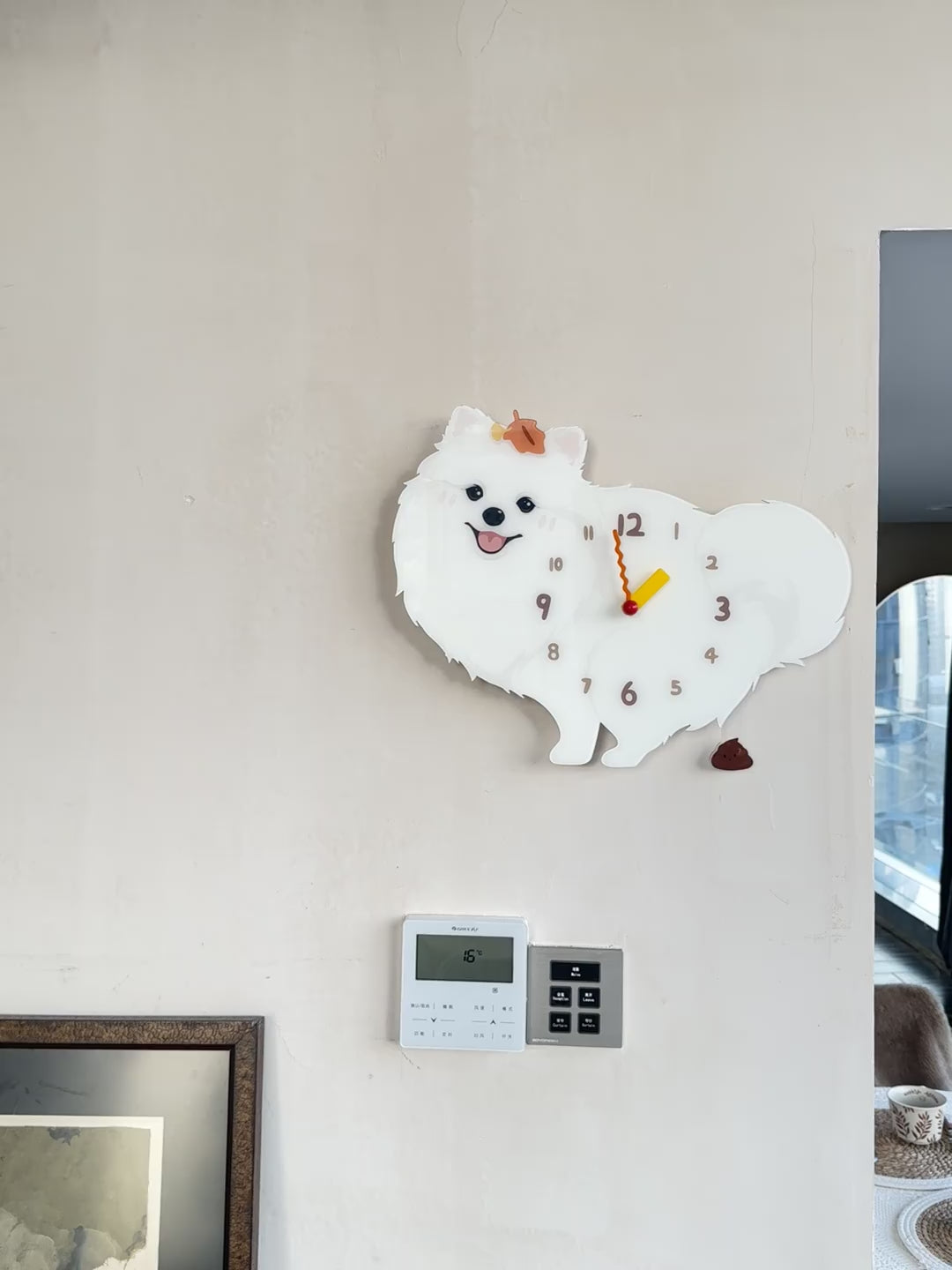 White Pomeranian Wall Clock product motion demonstration