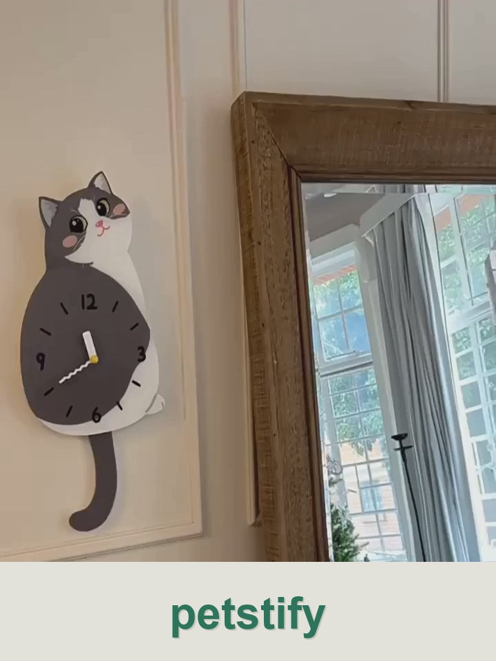 Petstify blue and white cat swinging tail wall clock clean product video