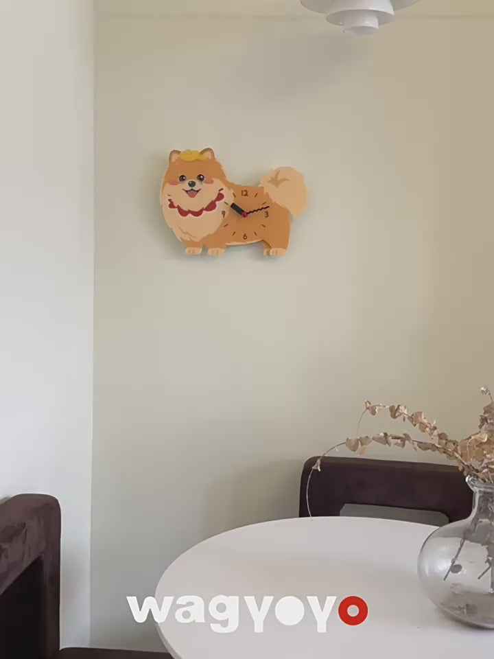Pomeranian Swinging Paw Wall Clock pomeranian swinging paw wall clock product video product media
