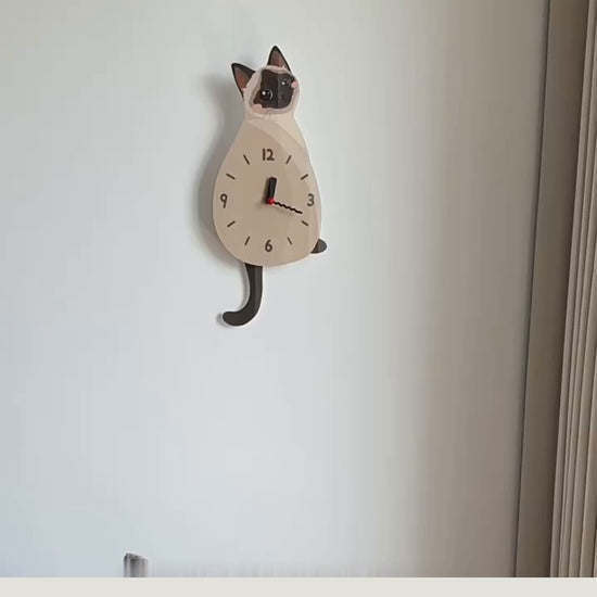 Petstify Siamese cat swinging tail wall clock clean product video