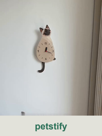 Petstify Siamese cat swinging tail wall clock clean product video