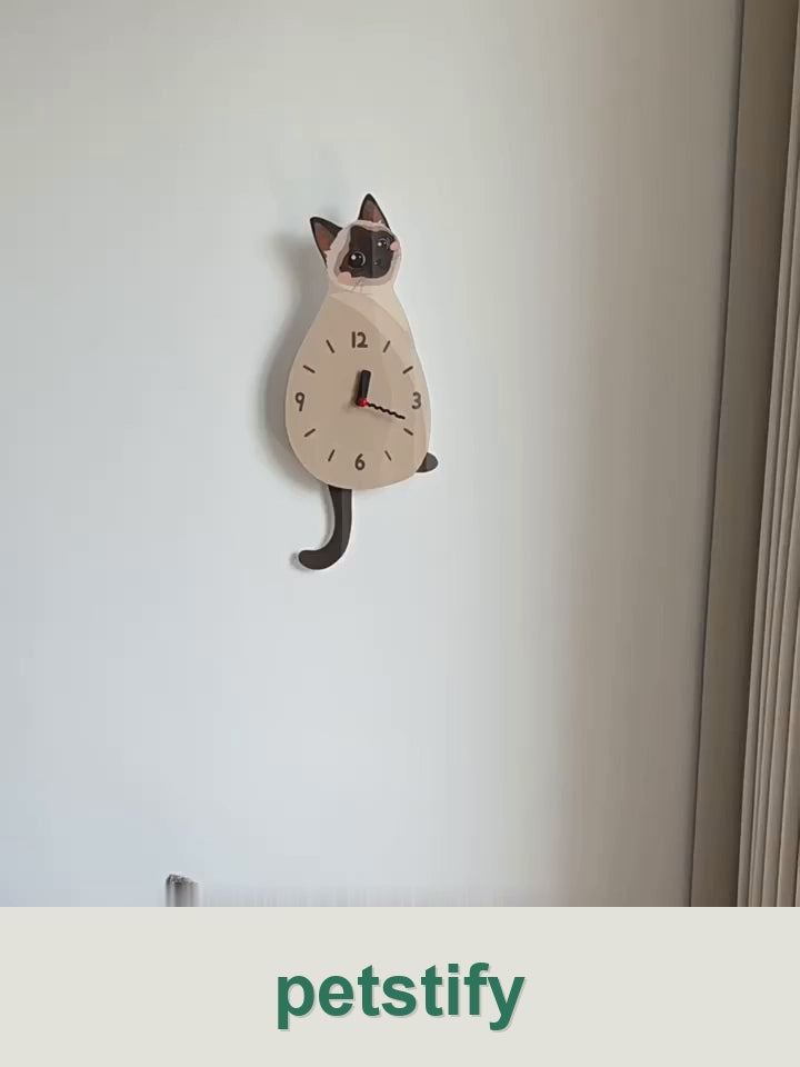 Petstify Siamese cat swinging tail wall clock clean product video