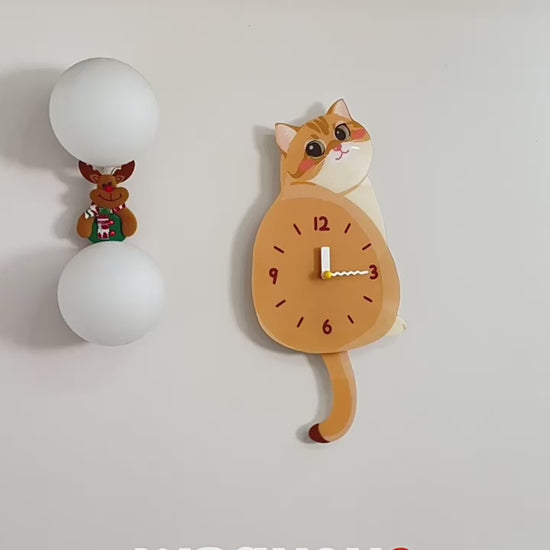 Golden Shaded Cat Swinging Tail Wall Clock golden shaded cat wall clock product video product media