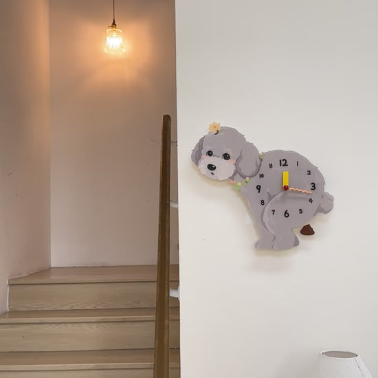 Gray Teddy Poodle Wall Clock product motion demonstration