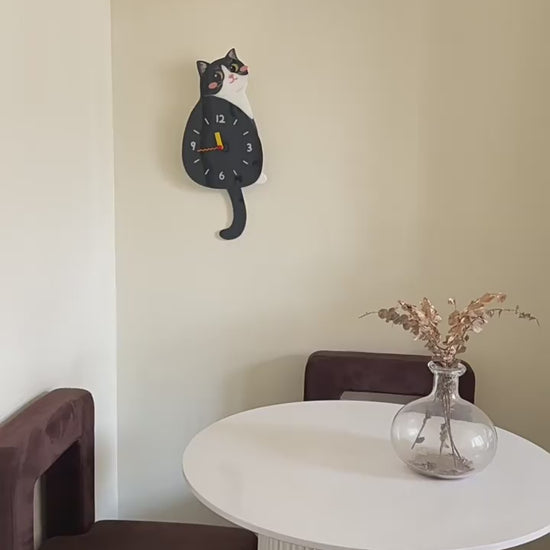 Tuxedo Cat Swinging Tail Wall Clock tuxedo cat swinging tail wall clock product video product media