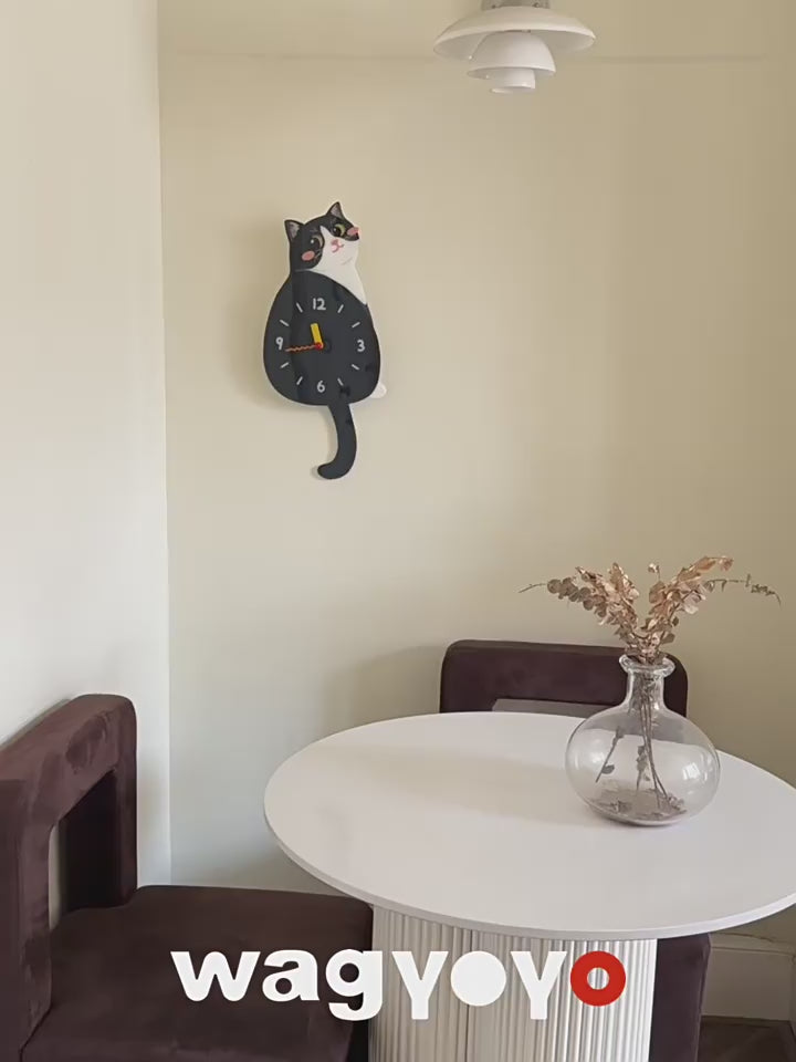 Tuxedo Cat Swinging Tail Wall Clock tuxedo cat swinging tail wall clock product video product media