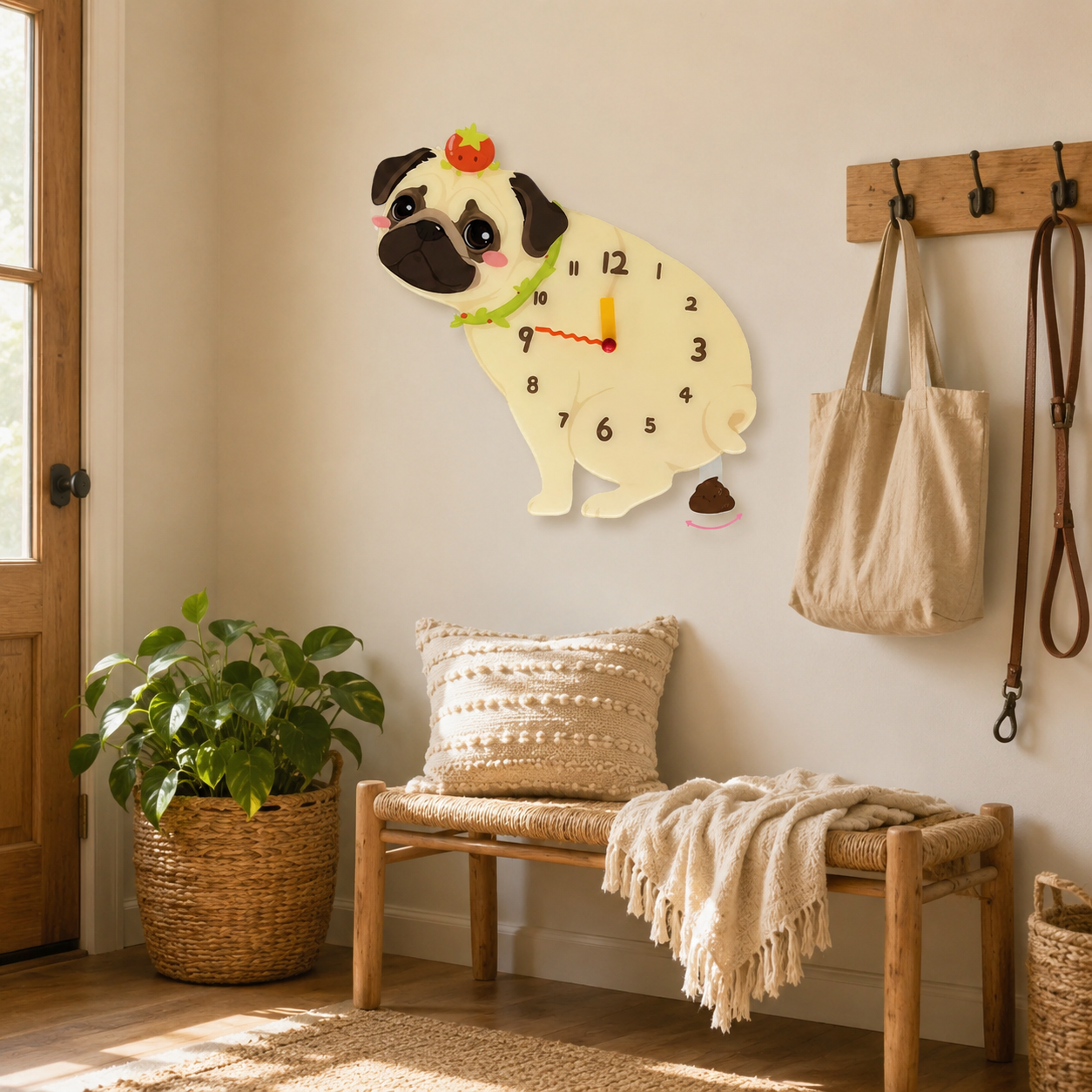 Pug funny dog wall clock lifestyle decor scene