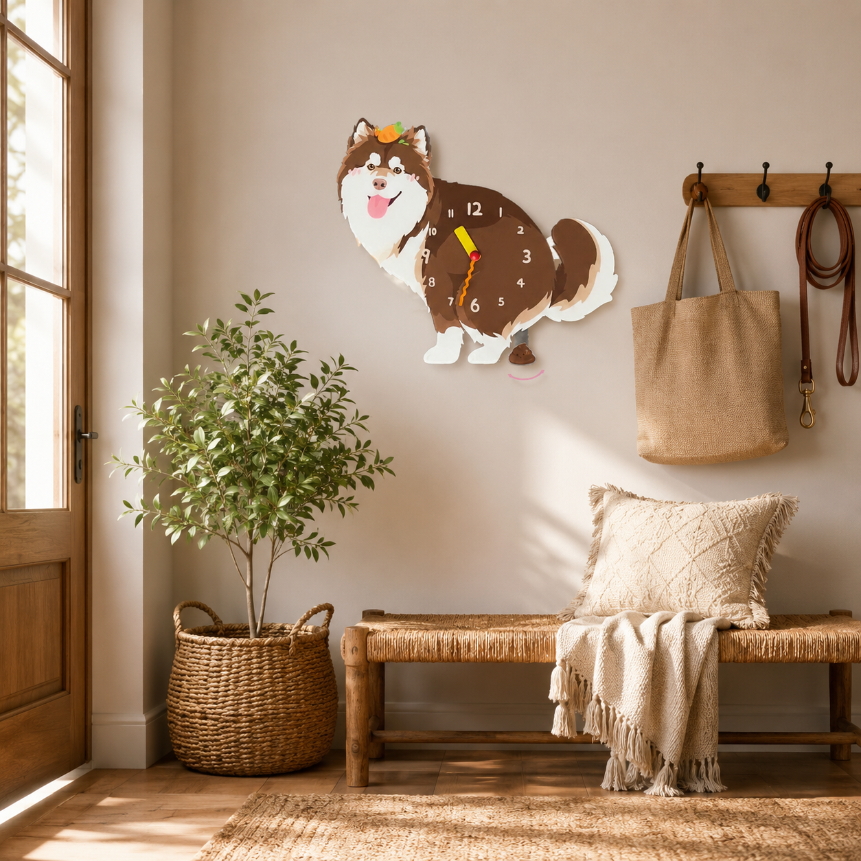 Red Cross Alaskan Malamute funny dog wall clock lifestyle decor scene