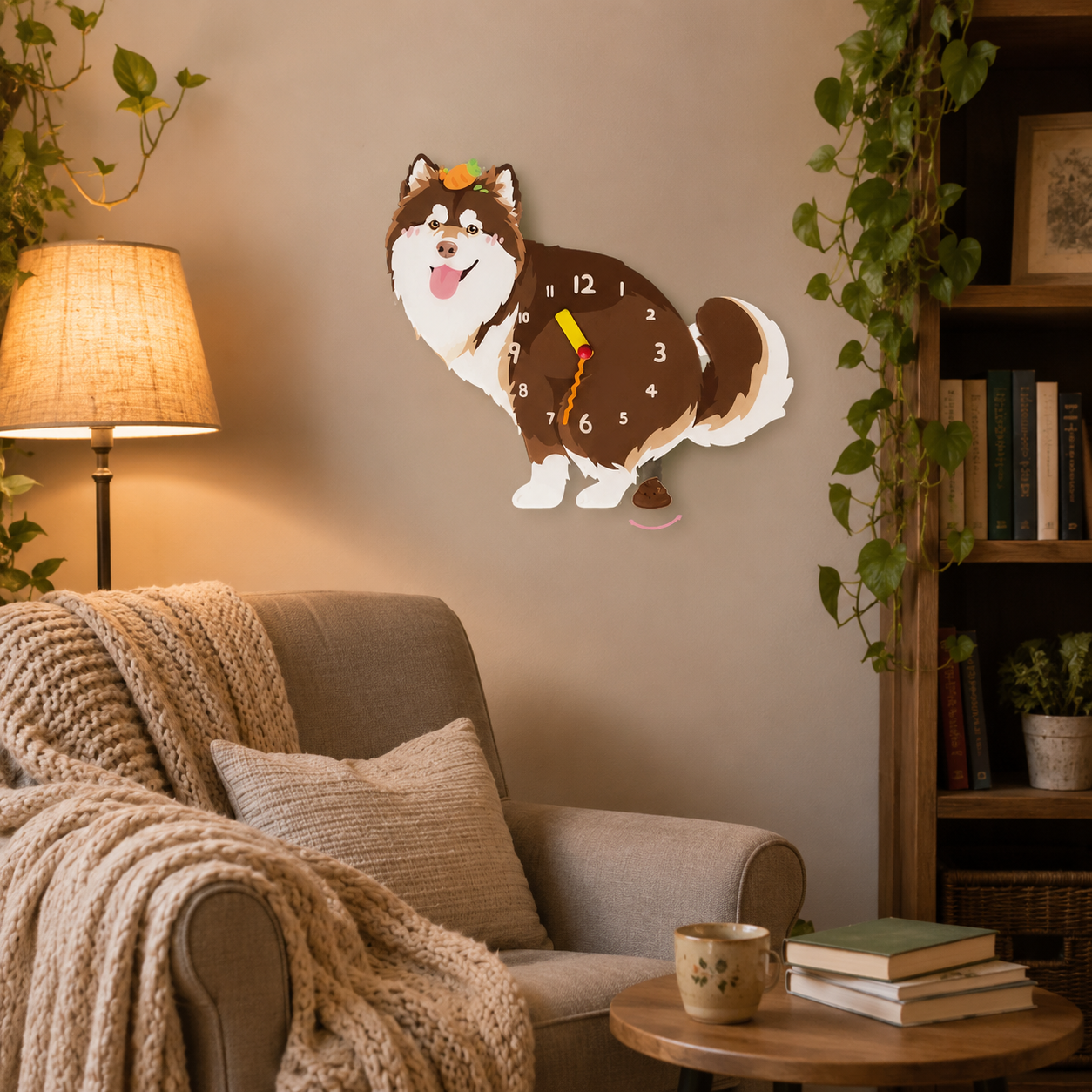 Alaskan Malamute dog lover gift wall clock with swinging poop pendulum home decor