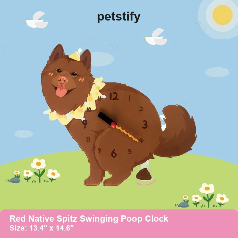 Red Native Spitz Wall Clock with Swinging Poop Pendulum detail showing clock hands and swinging poop pendulum