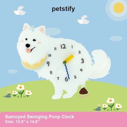 Samoyed Petstify dog wall clock with swinging poop pendulum