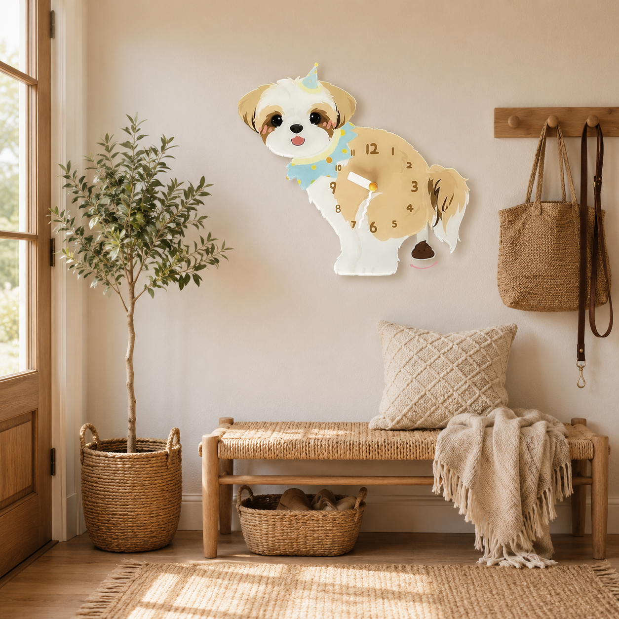 Shih Tzu dog lover gift wall clock with swinging poop pendulum home decor