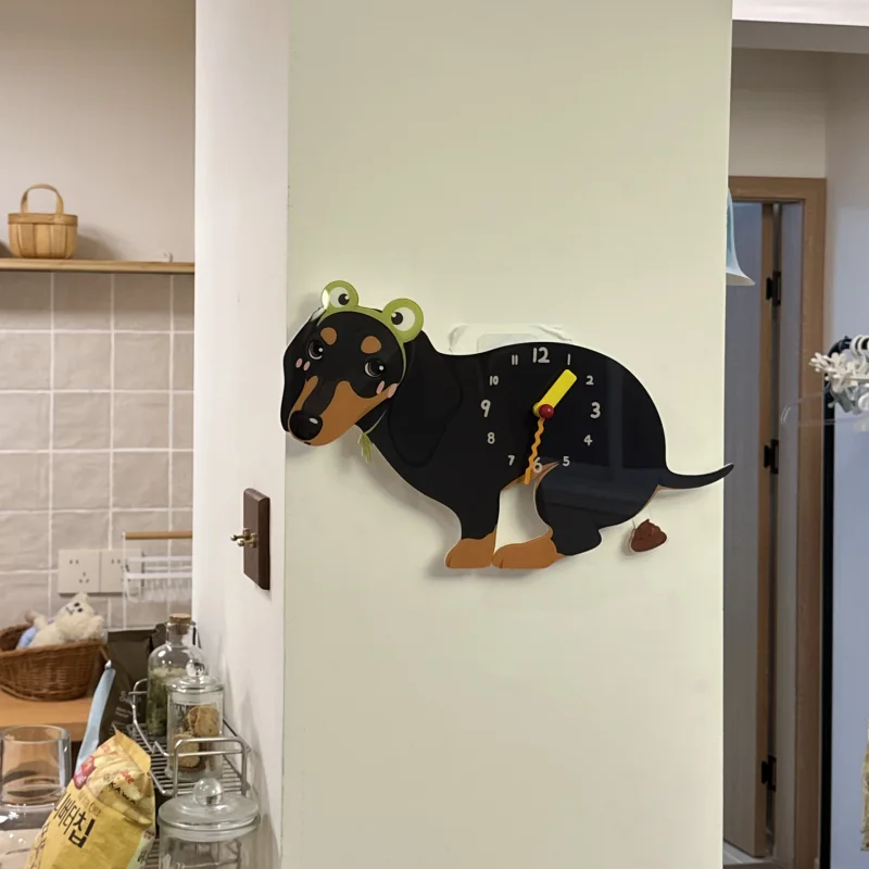Black and Tan Dachshund Wall Clock with Swinging Poop Pendulum additional product view