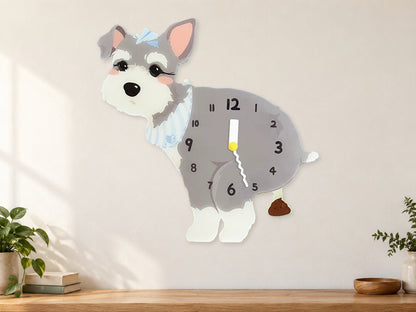 Light Schnauzer Wall Clock with Swinging Poop Pendulum in a supplementary room styling scene
