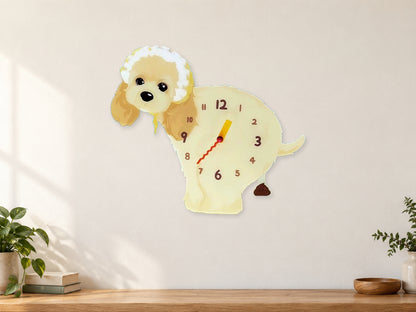American Cocker Spaniel Wall Clock with Swinging Poop Pendulum in a supplementary room styling scene